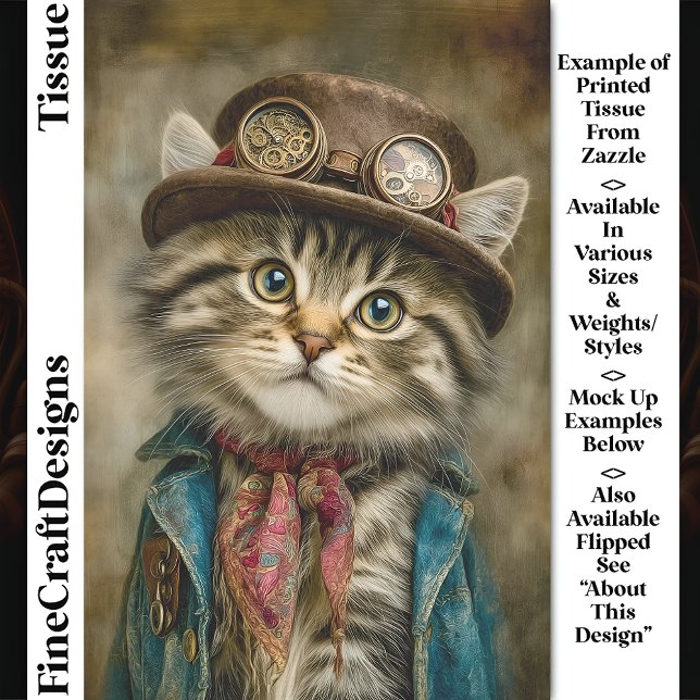 Cute Tabby Steampunk Kitten in Hat DN6R Decoupage Tissue Paper (Creator Uploaded)