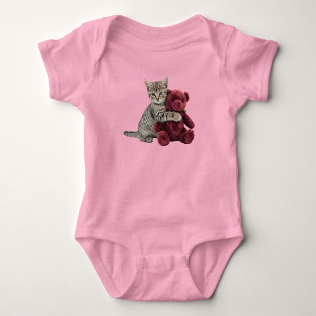 Cute Tabby Teddy Bear Baby Bodysuit (Front)