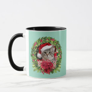 Cute Tabby Wreath Christmas Mug