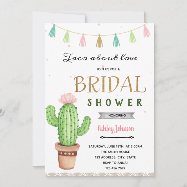 Cute taco about love fiesta party invitation (Front)