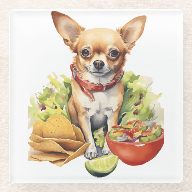 Cute Taco Chihuahua Pop Art  Glass Coaster (Front)