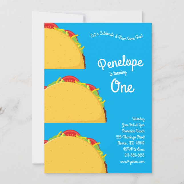 Cute Taco Kids 1st Birthday Party Mexican Food Invitation (Front)