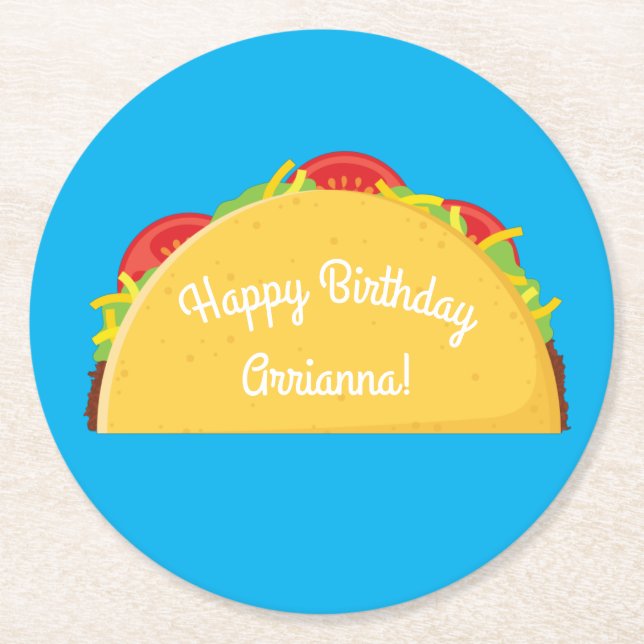 Cute Taco Kids 1st Birthday Party Mexican Food Round Paper Coaster (Front)