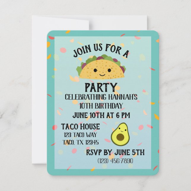 Cute Taco Party Invitation (Front)