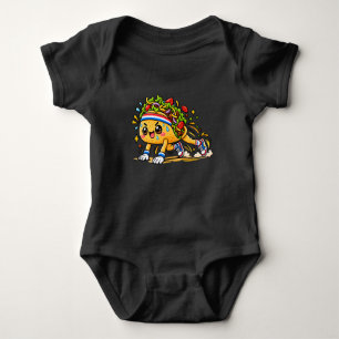 Cute Taco Running Cartoon Fitness Food Mascot Baby Bodysuit
