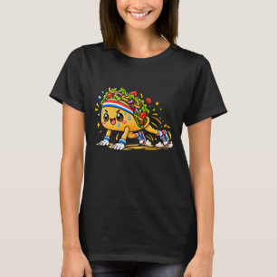 Cute Taco Running Cartoon Fitness Food Mascot T-Shirt