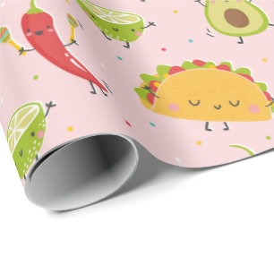 Cute Taco's Avocado Chili Lime Party Pink Wrapping Paper