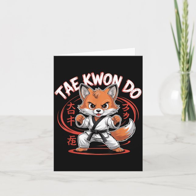 Cute Taekwondo fox - Funny Korean MMA TKD Card (Front)