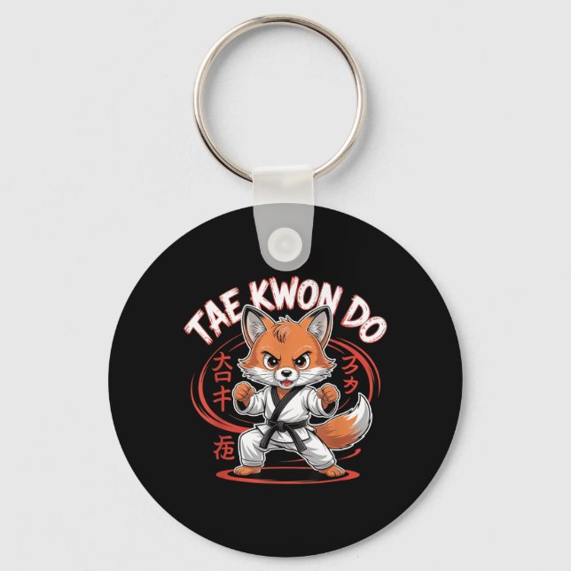 Cute Taekwondo fox - Funny Korean MMA TKD Key Ring (Front)