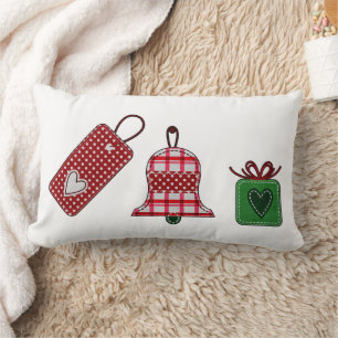 Cute Tag Ornament Red Green Add Name Christmas Lumbar Cushion