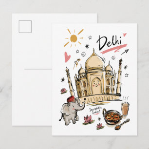 Cute Taj Mahal India Doodle Art Postcard