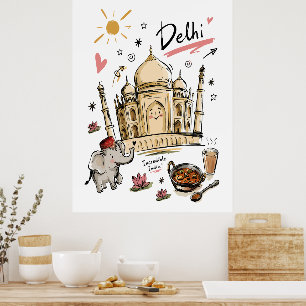 Cute Taj Mahal India Doodle Art Poster