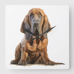 CUTE TAN AND BLACK BLOODHOUND HOUND DOG SQUARE WALL CLOCK