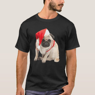 Cute Tan Pug Puppy Santa Hat Image Christmas Dog P T-Shirt