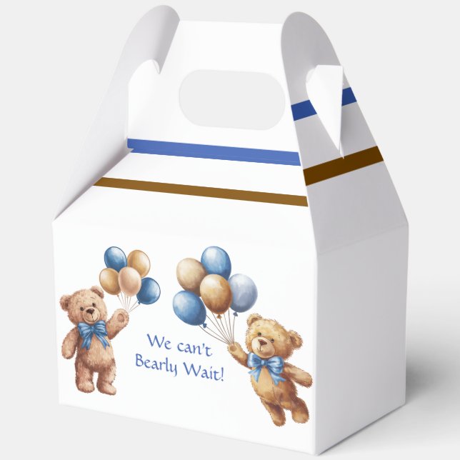 Cute Tan Teddy Bear with Balloons Boy Baby Shower Favour Box (Back)