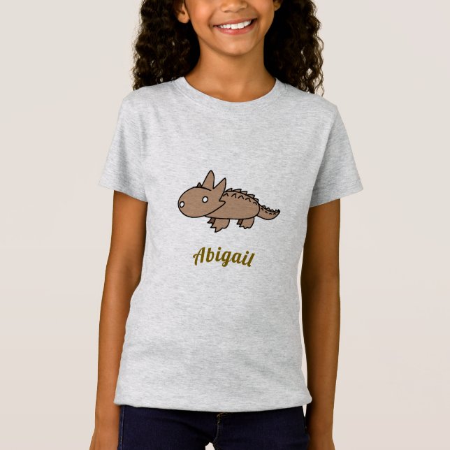 Cute Tan Thorne Lizard Cartoon Drawing T-Shirt (Front)
