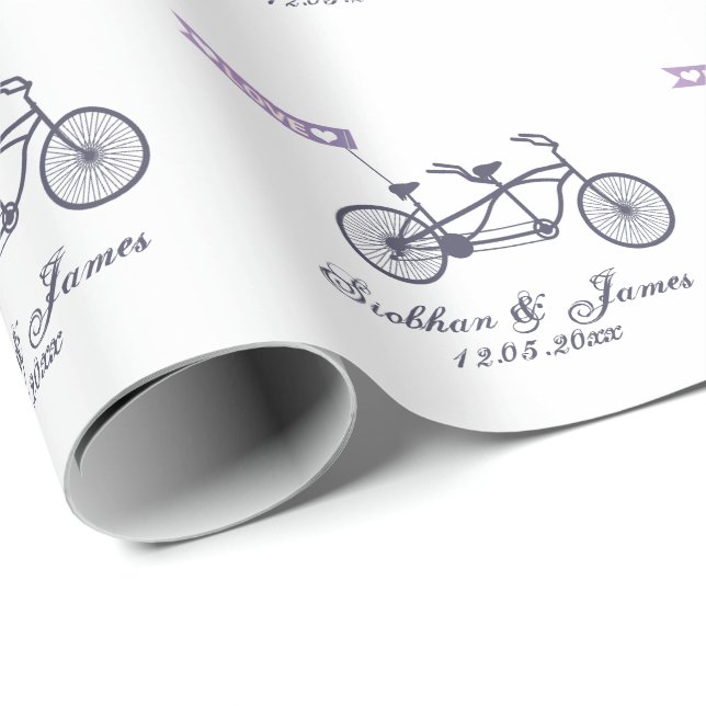 Cute Tandem Bike and Love Banner Wedding Wrapping Paper (Roll Corner)