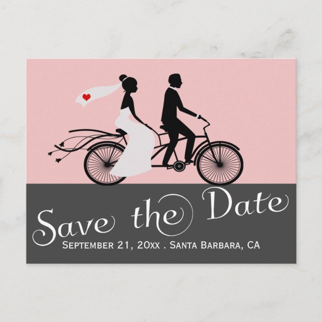 Cute Tandem Bike Bride And Groom Wedding Announcement Postcard (Front)