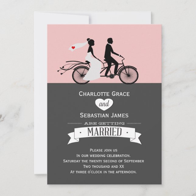 Cute Tandem Bike Bride And Groom Wedding Invitation (Front)