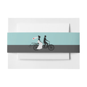Cute Tandem Bike Bride And Groom Wedding Invitation Belly Band