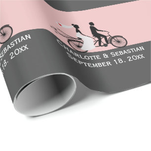 Cute Tandem Bike Bride And Groom Wedding Wrapping Paper