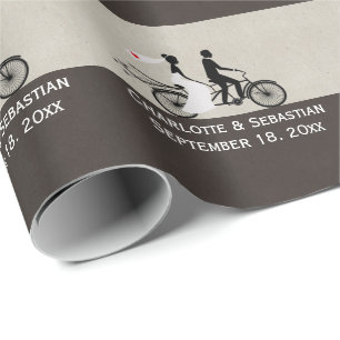 Cute Tandem Bike Bride And Groom Wedding Wrapping Paper