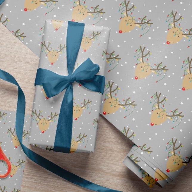 Cute Tangled Reindeer Retro Christmas String Light Wrapping Paper (Creator Uploaded)