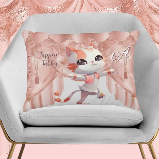 Cute Tap Dancing Tabby Cat Custom Monogram   Decorative Cushion (Creator Uploaded)