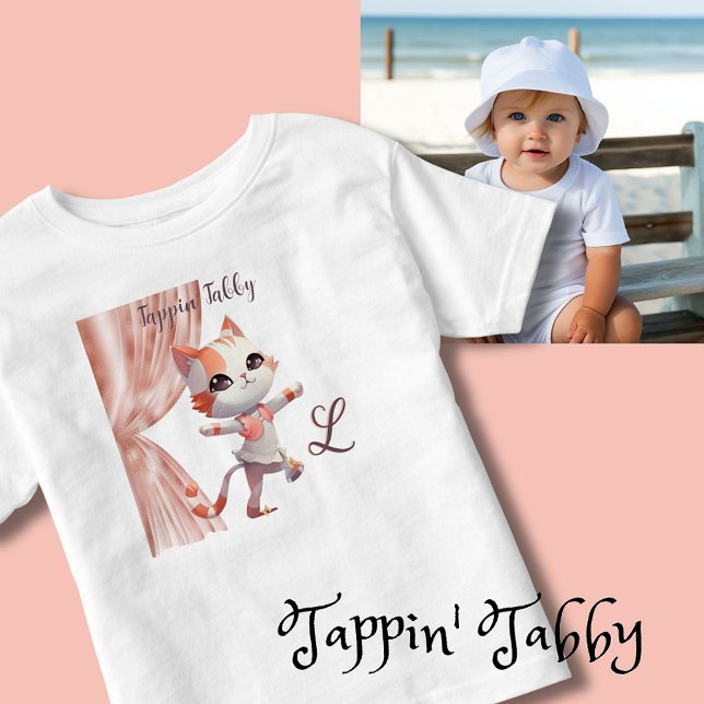 Cute Tap Dancing Tabby Cat Custom Monogram   Toddler T-Shirt (Creator Uploaded)