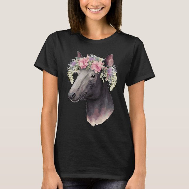 Cute Tapir Flower Crown Floral Animal T-Shirt (Front)