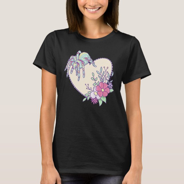 Cute Tarantula Spider With Heart And Flowers T-Shirt (Front)