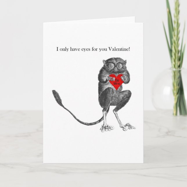 Cute Tarsier Bush Baby Valentine Card (Front)