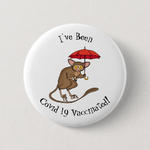 Cute Tarsier with umbrella cartoon illustration  6 Cm Round Badge