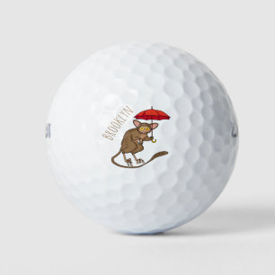 Cute Tarsier with umbrella cartoon illustration Golf Balls