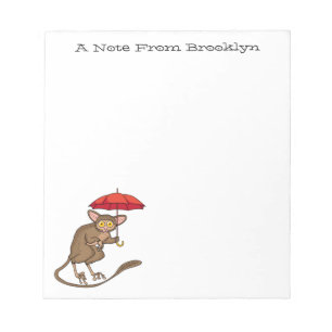 Cute Tarsier with umbrella cartoon illustration Notepad