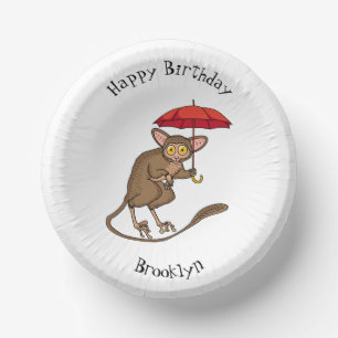 Cute Tarsier with umbrella cartoon illustration Paper Plate