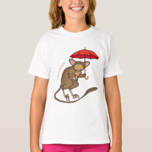 Cute Tarsier with umbrella cartoon illustration  T-Shirt