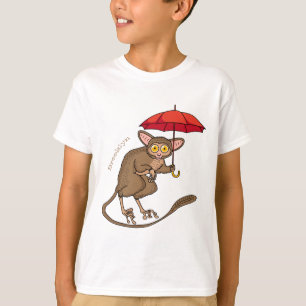 Cute Tarsier with umbrella cartoon illustration T-Shirt