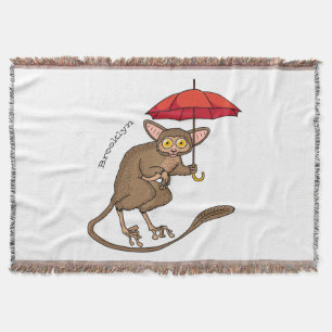 Cute Tarsier with umbrella cartoon illustration  Throw Blanket