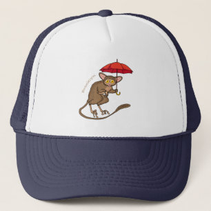 Cute Tarsier with umbrella cartoon illustration Trucker Hat