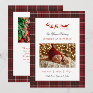 Cute Tartan Baby Photo Christmas Birth Announcement