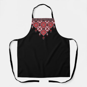 Cute Tatreez Print Black Apron Pink & Red