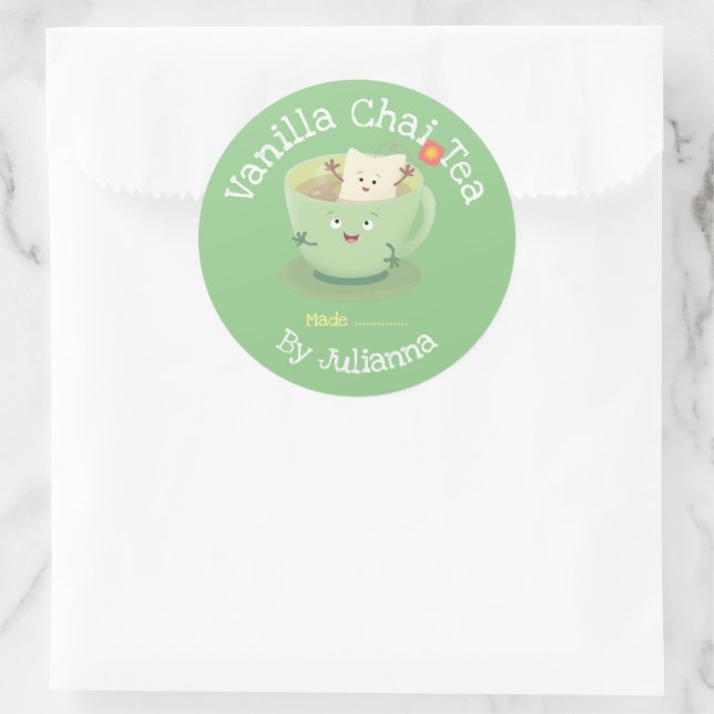 Cute tea herbal chai spice cartoon label (Bag)