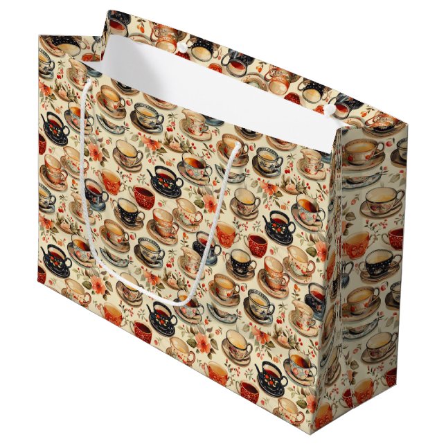 Cute tea lovers tiled party  large gift bag (Front Angled)