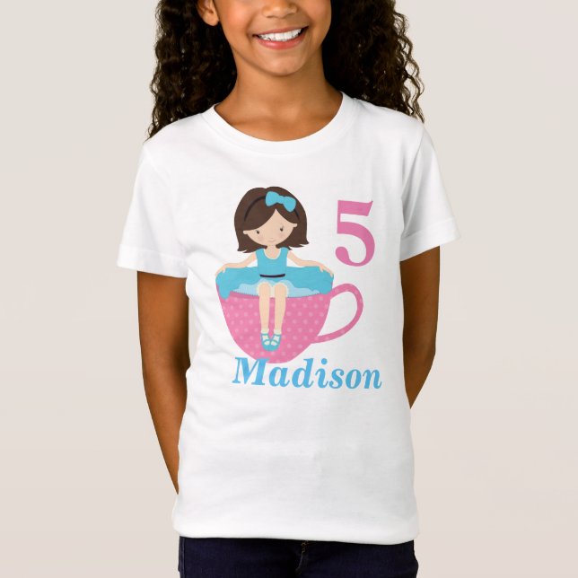 Cute Tea Party Birthday Girl Custom Kids T-Shirt (Front)