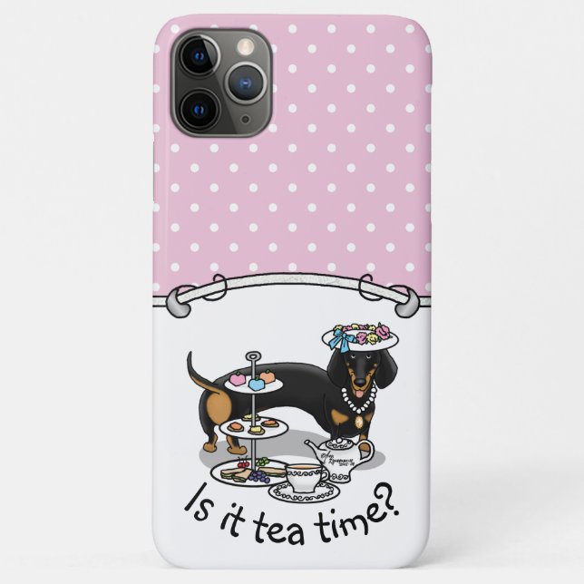 Cute Tea Party Dachshund Dog (black & tan) Funny Case-Mate iPhone Case (Back)