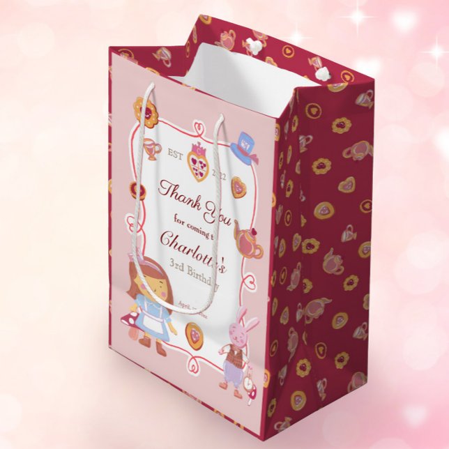 Cute Tea Party Pink Birthday Thank You Favour Medium Gift Bag (Creator Uploaded)
