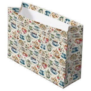 Cute tea party tiled pattern large gift bag