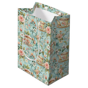 Cute tea party tiled pattern medium gift bag