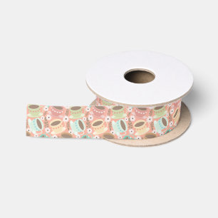 cute tea party tiled pattern satin ribbon